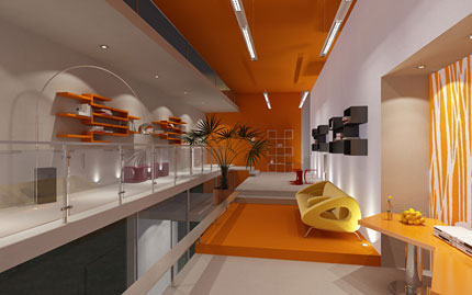 3D Orange living room interior - 3D     