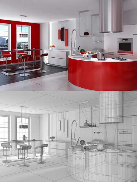 3D Kitchen Interior 6 - 3D     Hi-tech