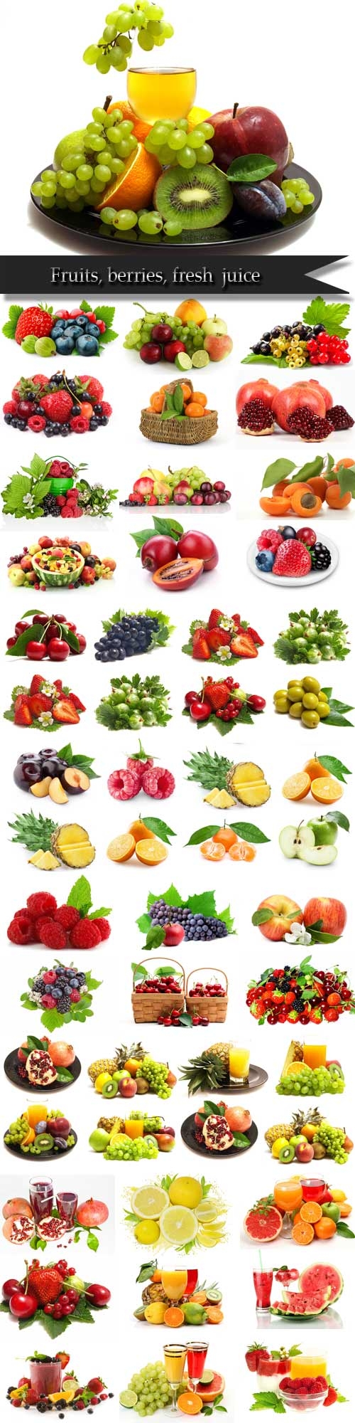 Fruits, berries, fresh  juice on a white background